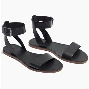 Madewell Black Leather Boardwalk Ankle-Strap Flat Sandals Size 7 NWOT